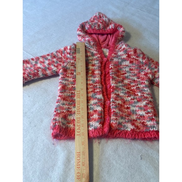 Wonderkids Toddler Girls Pink Variegated Knit Fleece Lined Hooded Cardigan 4T - Picture 3 of 9